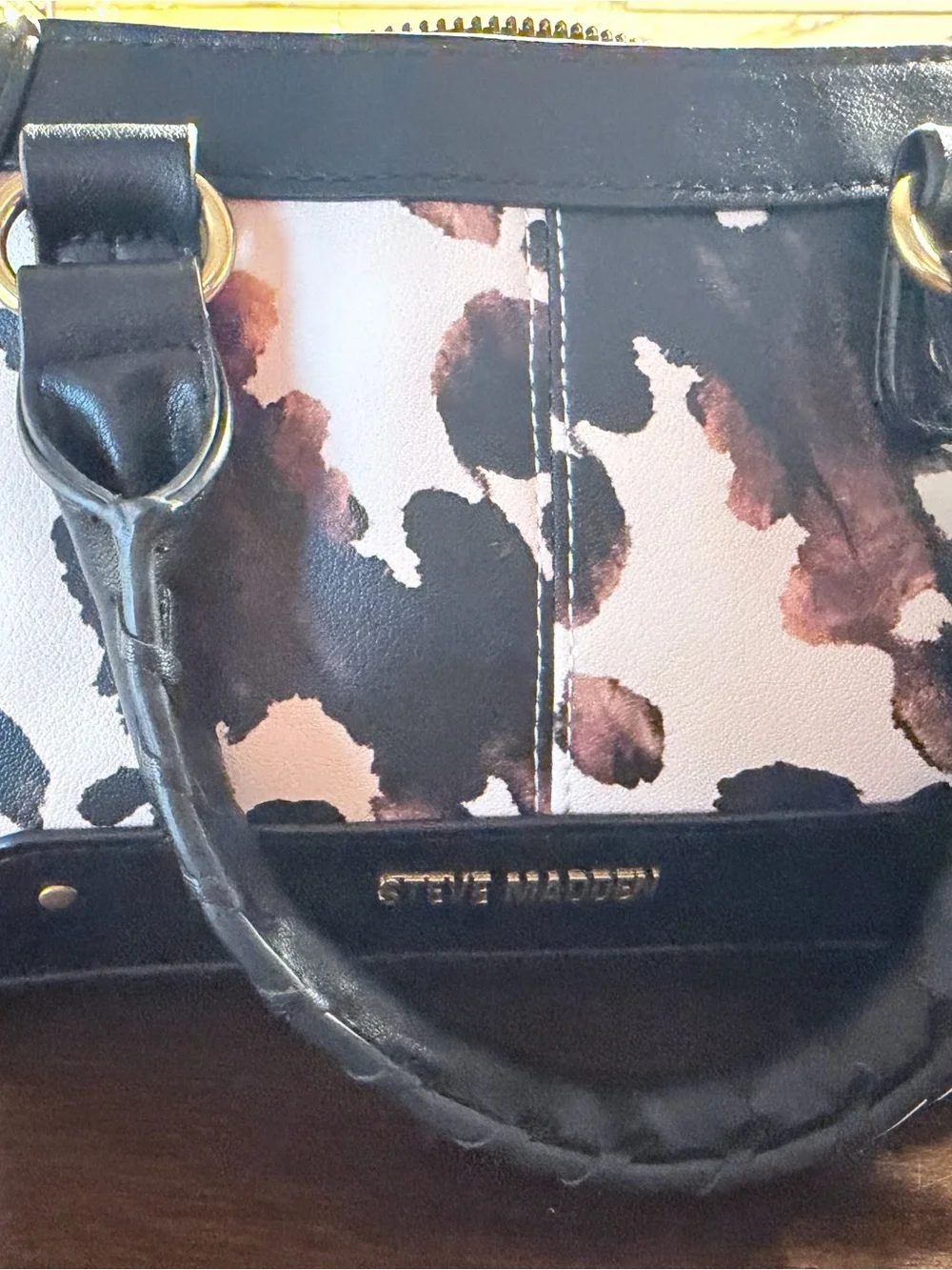 Steve Madden Black, White & Brown Printed Satchel